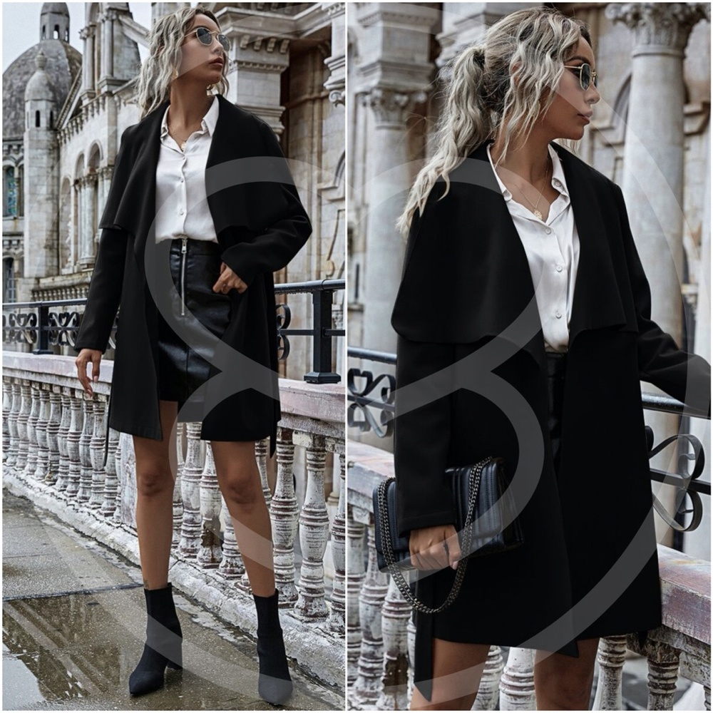Boho camel wide collar jacket coat belted peacoat - Picture 4 of 8